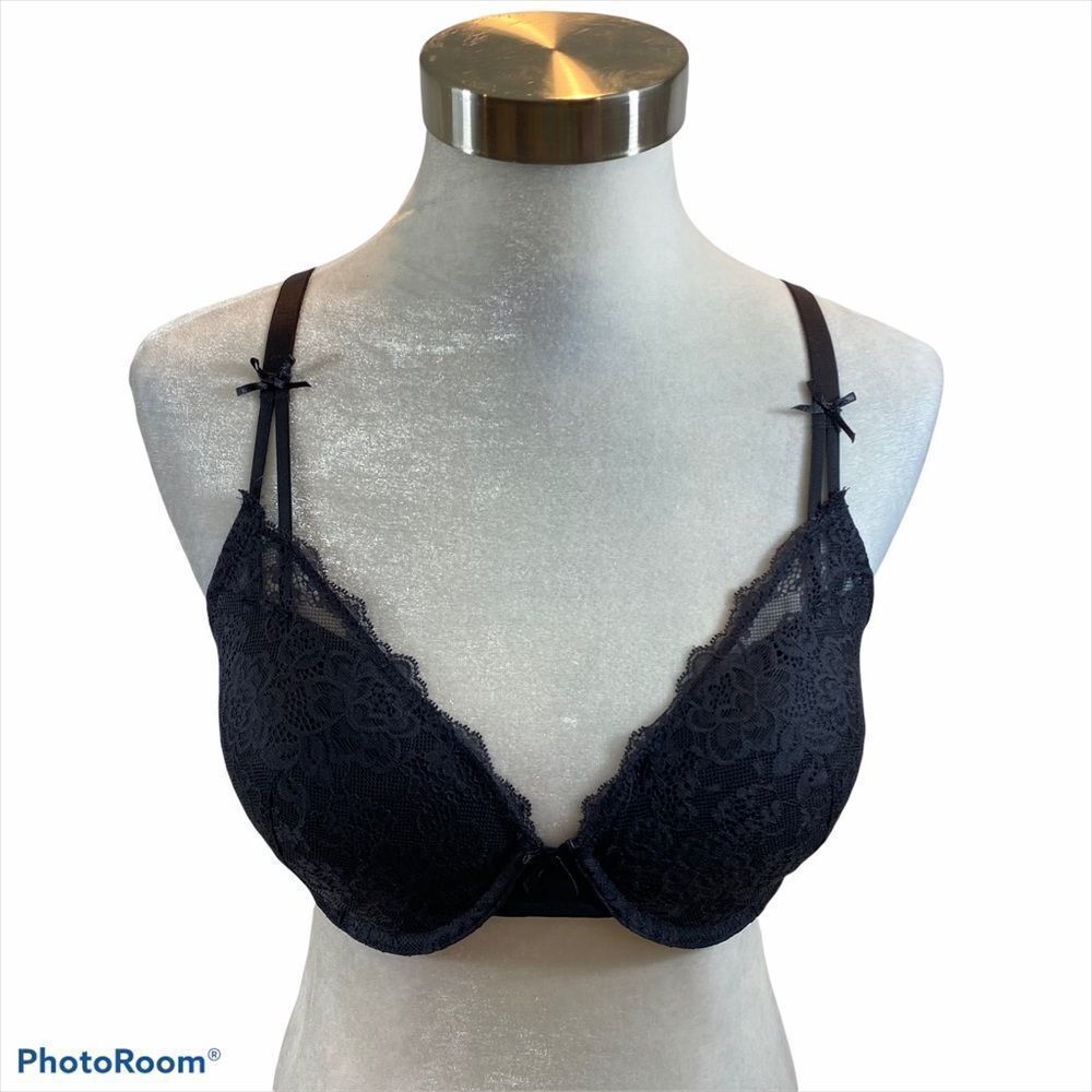 NWOT Maidenform Black Lace Padded Push Up Bra 36C